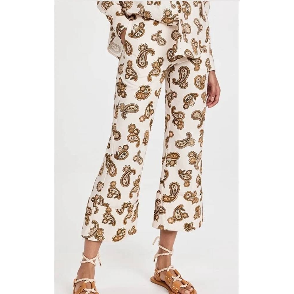 Alemais Mia Crop Pants Women Cream Ochre Paisley 10